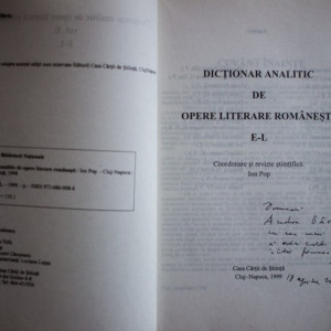 Ion Pop (coord.) - Dictionar analitic de opere literare romanesti (4 vol., cu autograf)