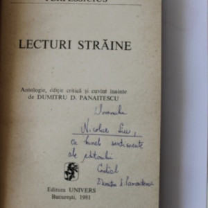 Perpessicius - Lecturi straine (cu autograful lui Dumitru D. Panaitescu)