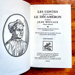 Maistre Jean Boccace Florentin - Le Decameron. Les contes autrement nommes Le Decameron de Maistre Jean Boccace Citoyen florentin (3 vol., editie hardcover, bibliofila)