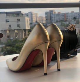 Pantofi Stiletto Premium Piele Naturala Gold 10 cm