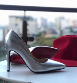 Pantofi Stiletto Premium Piele Naturala Silver 10 cm