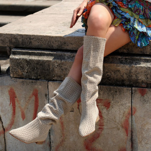 Cizme Premium Piele Naturala Kaily Tall Perforated