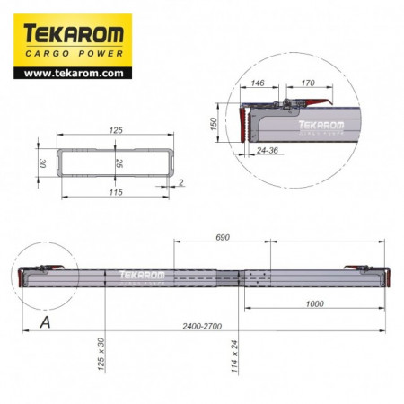 Bara orizontala fixare marfa - aluminiu 1,9 - 2,2 m