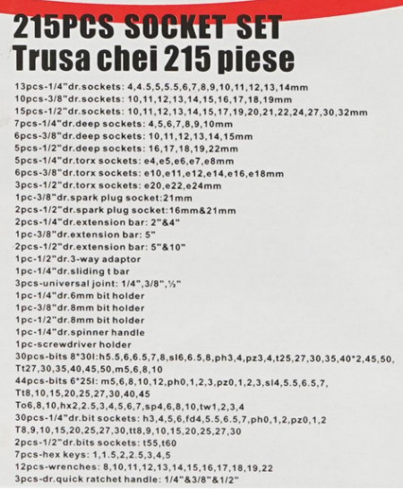 Trusa scule combinate 215 piese