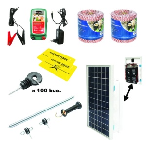 Kit complet gard electric 12/220V, 1.8 Joule cu panou solar 10W