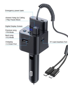Modulator auto FM cu Incarcator 3.1A si baterie externa 800mAh