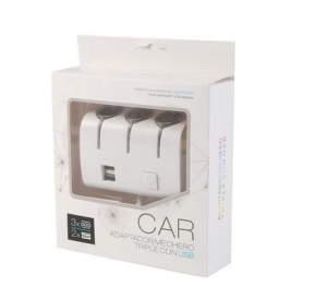 Adaptopr auto pentru bricheta 3 prize 12/24V cu Incarcator si 2 USB