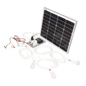 Set panou solar 50W 670x540x30mm 12-24V priza bricheta cu 4 becuri 9W