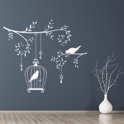 Sticker Vintage Bird Cage Tree Branch