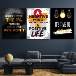 Pachet tablouri canvas motivationale - set 3 tablouri Negative, Time to shine and 1%