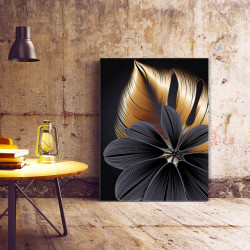 Set Tablouri Canvas - Golden And Grey Exotic Flowers