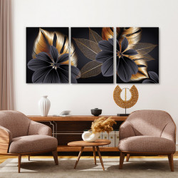 Set Tablouri Canvas - Golden And Grey Exotic Flowers