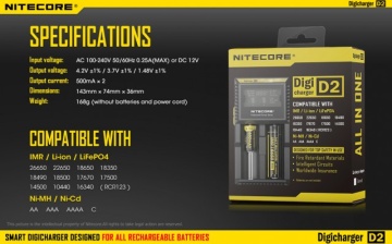 Nitecore Digicharger D2 (Inteligentni digitalni punjač za sve tipove baterija)