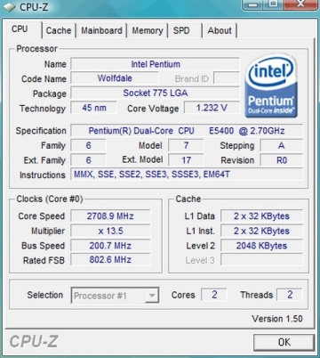 Intel Pentium Dual-Core E5400 2.7GHz 2MB LGA775