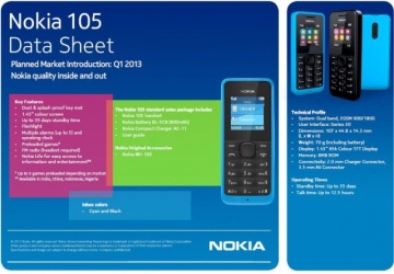 Nokia 105 Black (NOVO, SIM-FREE, Baterija traje do 35 dana)