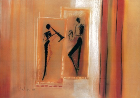 Afrički svirači, uramljena slika 70x100cm