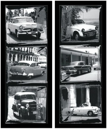 Crno bele slike starih automobila, dve uramljene slike 40x80cm svaka