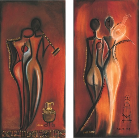 Dalia, dve uramljene slike 30x70cm svaka