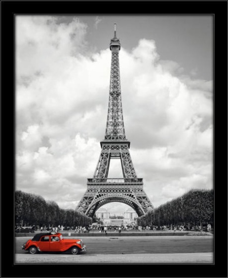 Pariz i crveni automobil, uramljena slika