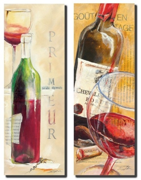 Primeur i Grand Cru vina, dve uramljene slike 30x70cm svaka