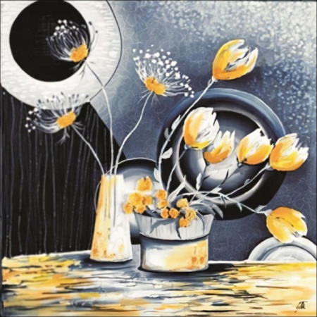 Yellow flowers, uramljena slika 70 x 70 cm