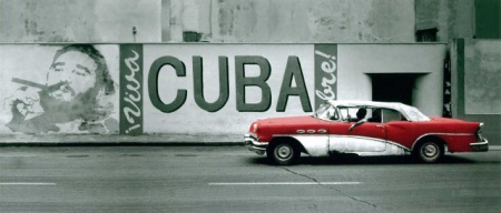 Cuba old red car, uramljena slika 30x70cm