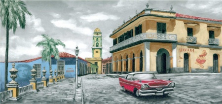 Cuban car, uramljena slika 30x70cm