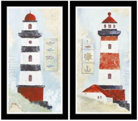 Crveno beli svetionici, dve uramljene slike 15x35cm svaka