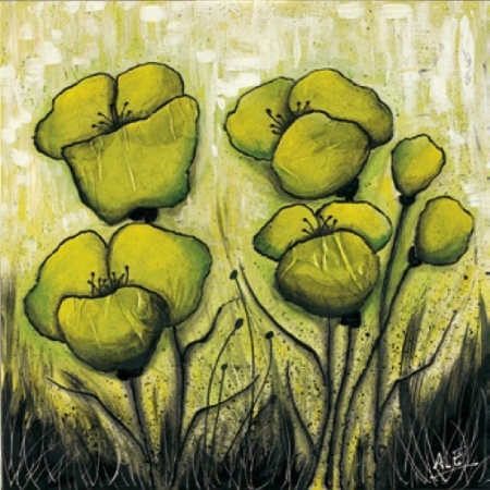 Green flowers, uramljena slika 50x50cm