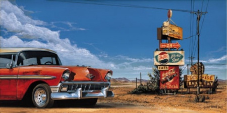 Old American car, uramljena slika 30x70cm