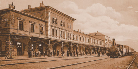 Stari Zemun, zelezn stanica 1913., uramljena slika 50x100cm