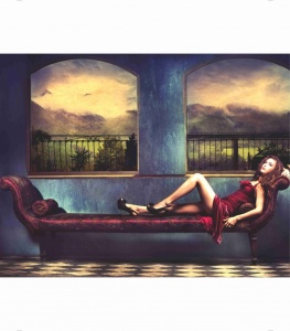 Sensual women in red dress, uramljena slika 45x55cm