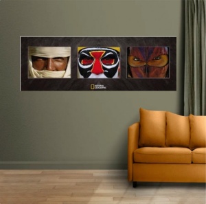 Tuareg man, Tribesman, masked Bedouin girl, uramljena slika 35x100cm