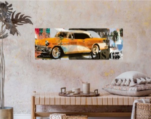 Yellow car, uramljena slika 35x100cm