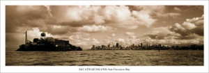 Alcatraz island sepia, uramljena slika 35x100cm