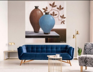 Plava i braon vaza, uramljena slika 70x70cm