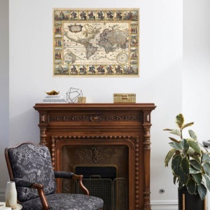 Stara geografska mapa sa zlatotiskom, dimenzije 56x71cm