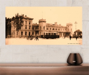Stari Beograd- Zeleznicka stanica 1929. god., uramljena slika 50x100cm
