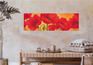 Sunny flowers, uramljena slika 35x100cm