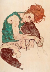 Egon Schiele -donna seduta, uramljena slika 40x50cm