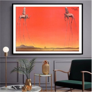 S. Dali, The elephants 1948., uramljena slika 50x70cm