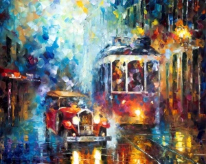 Stari auto i tramvaj, uramlljena slika 30x40cm i 40x50cm i 50x70cm