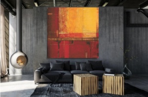 Yellow and red, uramljena slika 70x70cm