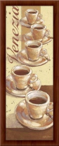 Dobro jutro, kafa Roma, Venecija,tri uramljene slike 30x70cm svaka, triptih
