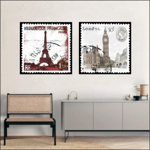 Old stamps, komplet od dve uramljene slike 40x40cm svaka