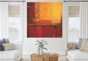 Yellow and red, uramljena slika 70x70cm