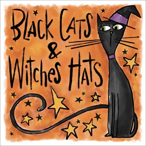 Black cats and witches hats, uramljena slika dimenzije 50x50cm