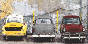 Cuba old cars, uramljena slika 50x100cm