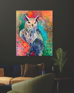 Sova, uramljena slika 30x40cm i 40x50cm