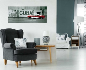 Cuba old red car, uramljena slika 30x70cm